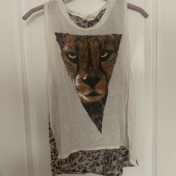 White Leopard Graphic Lace Back Muscle Tee - Picture 1 of 2